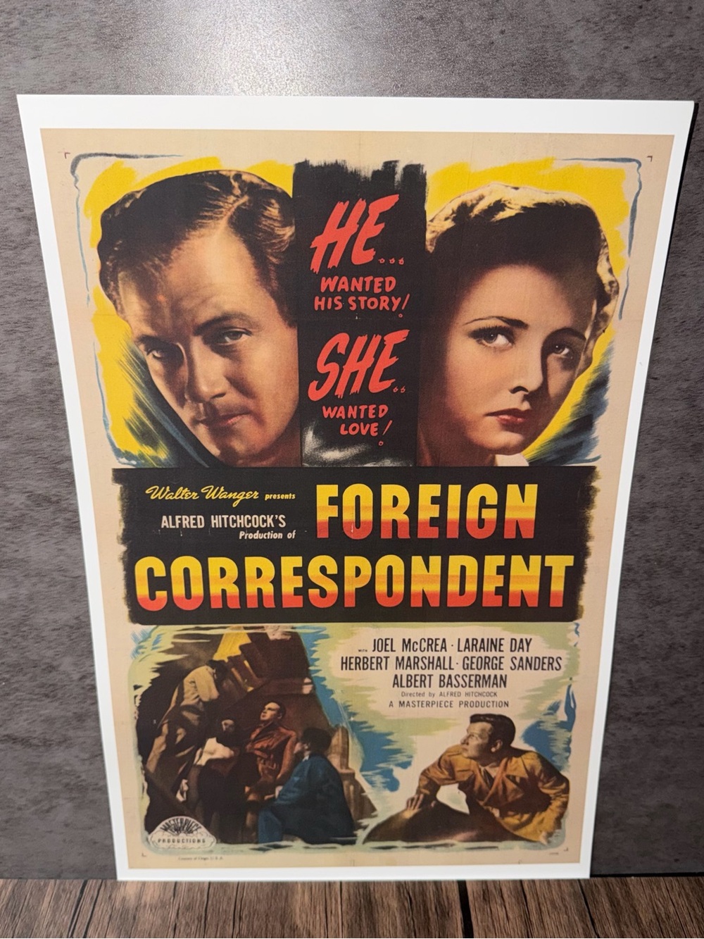 Hitchcock Vintage Foreign Correspondent (1940) Movie Poster Reprint – 11x17"